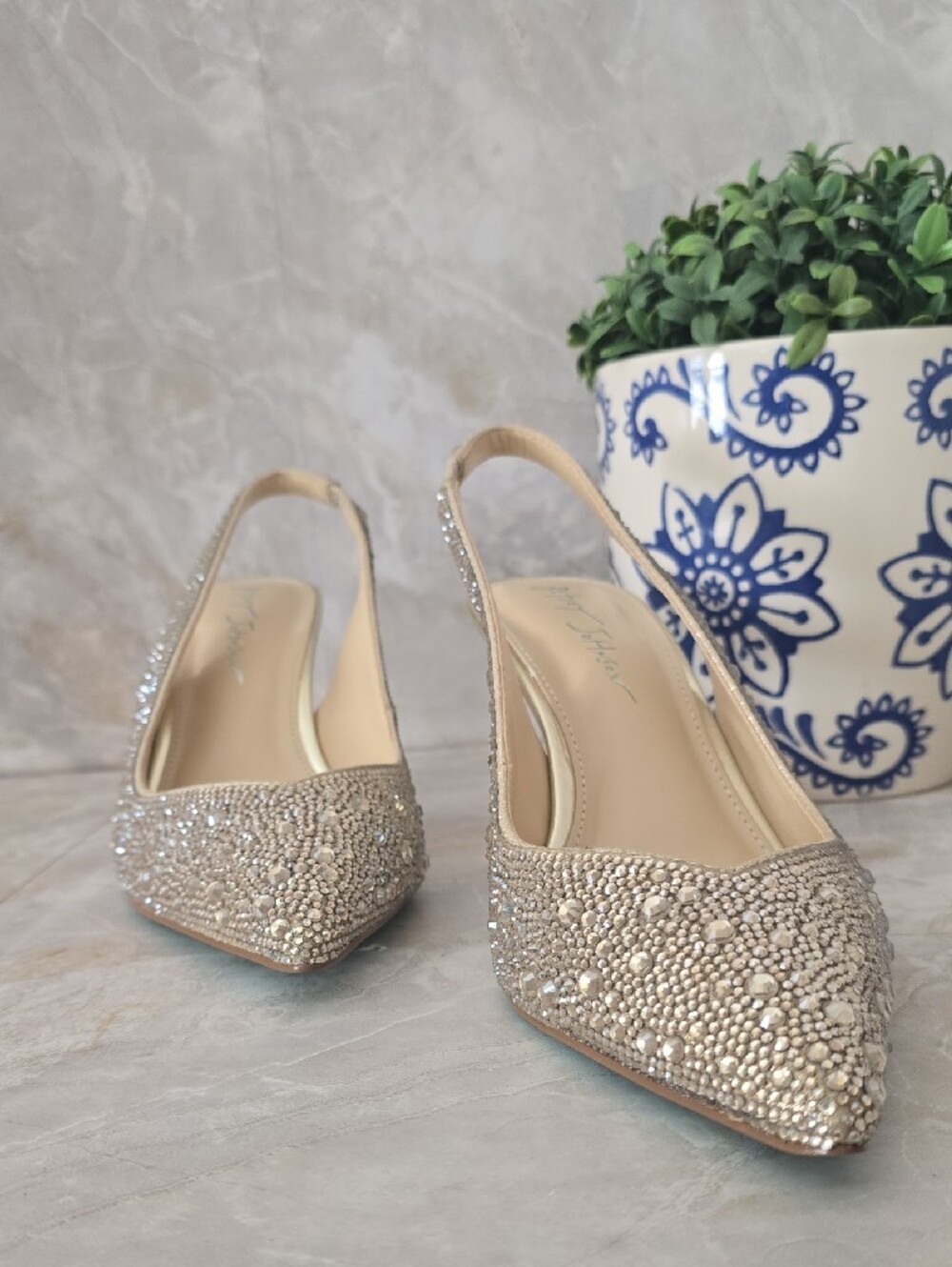 Betsey Johnson Clark Rhinestone Slingback Pumps - Light Gold - Size 7 - Picture 9 of 11